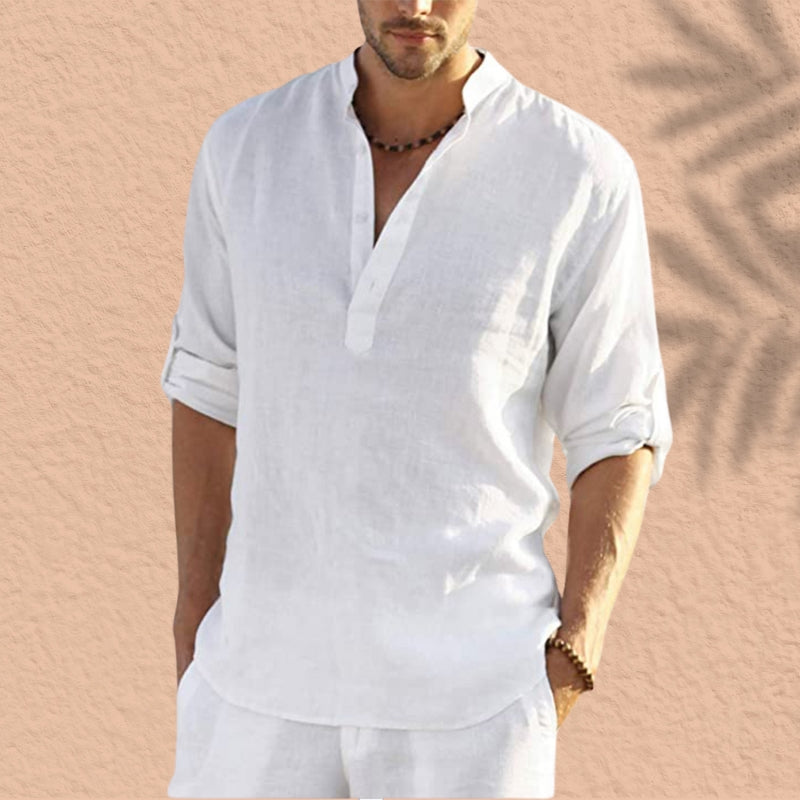 Abdeslam - Lässiges Langarmhemd Aus Leinen