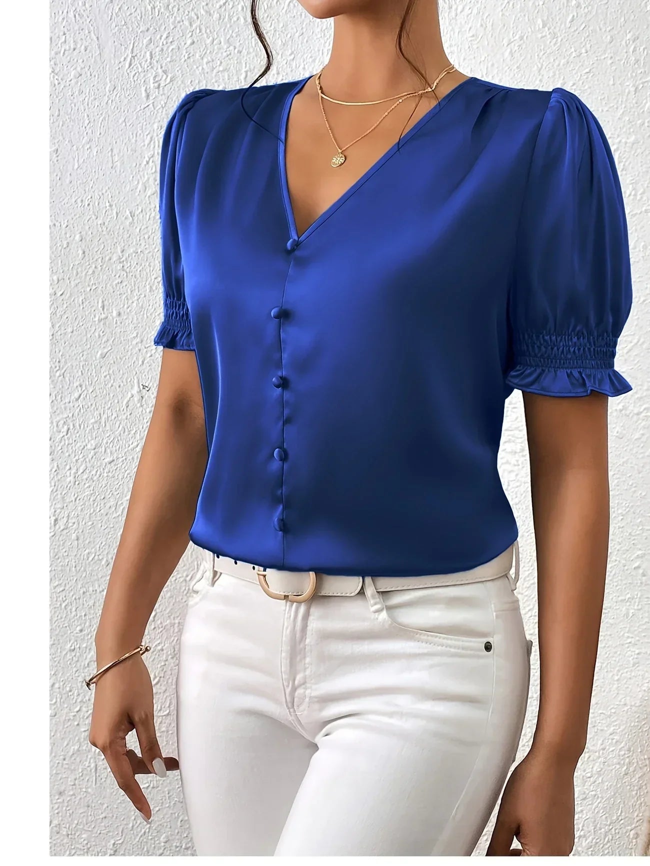 Abella – Elegante Bluse Mit V-Ausschnitt Und Puffärmeln